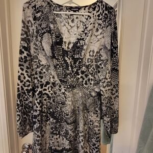 Express Monochrome Animal Print Long Sleeve Dress